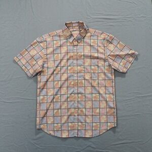 RSVLTS Looney Tunes Shirt Men Large Pink Grid KUNUFLEX Short Sleeve Button Up